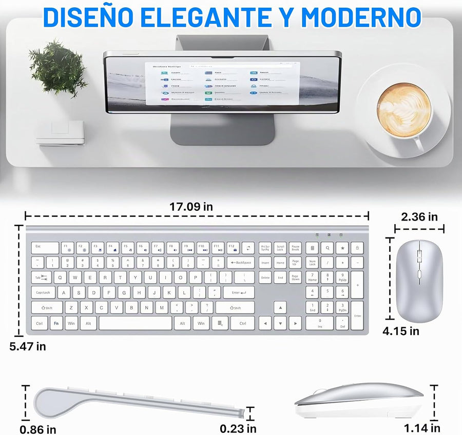 Combo de teclado y mouse inalámbricos, teclado y mouse de tamaño co...