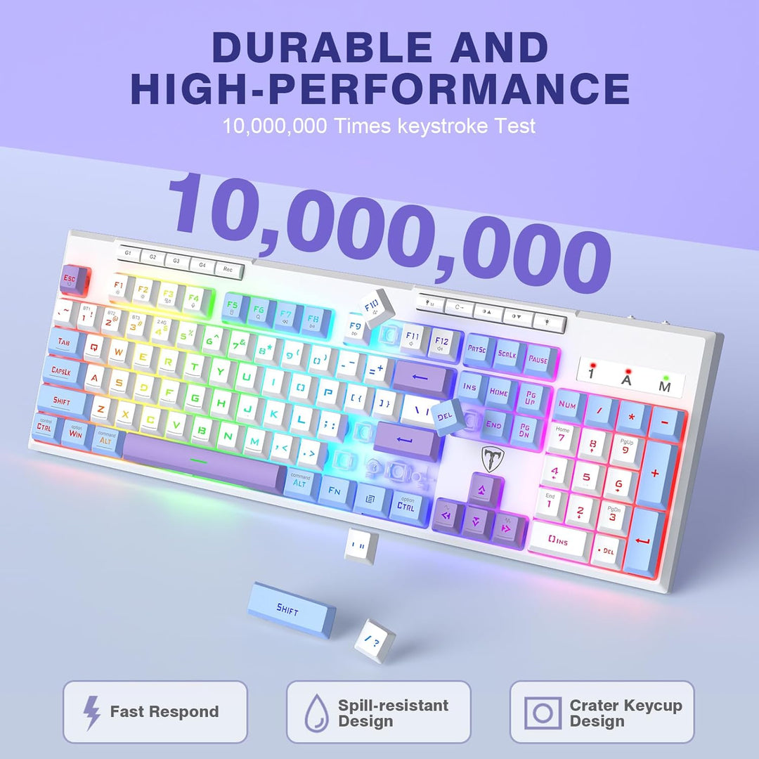 RisoPhy Teclado inalámbrico para juegos, triple modo BT5.0\/2.4GHz\...