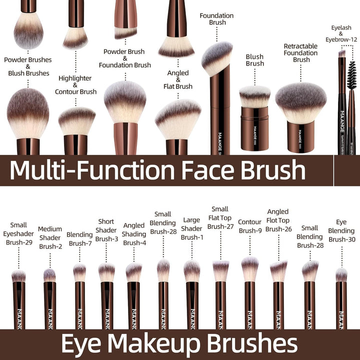 MAANGE Juego de 20 brochas de maquillaje de base, brocha de contorn...