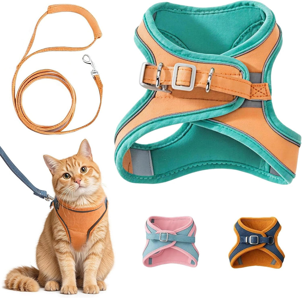 Arnés y correa para gato, a prueba de escape, suave correa ajustable para gato, transpirable, cómodo, fácil de usar, correa fácil de llevar, correa de paseo para gatos pequeños y medianos gatitos para