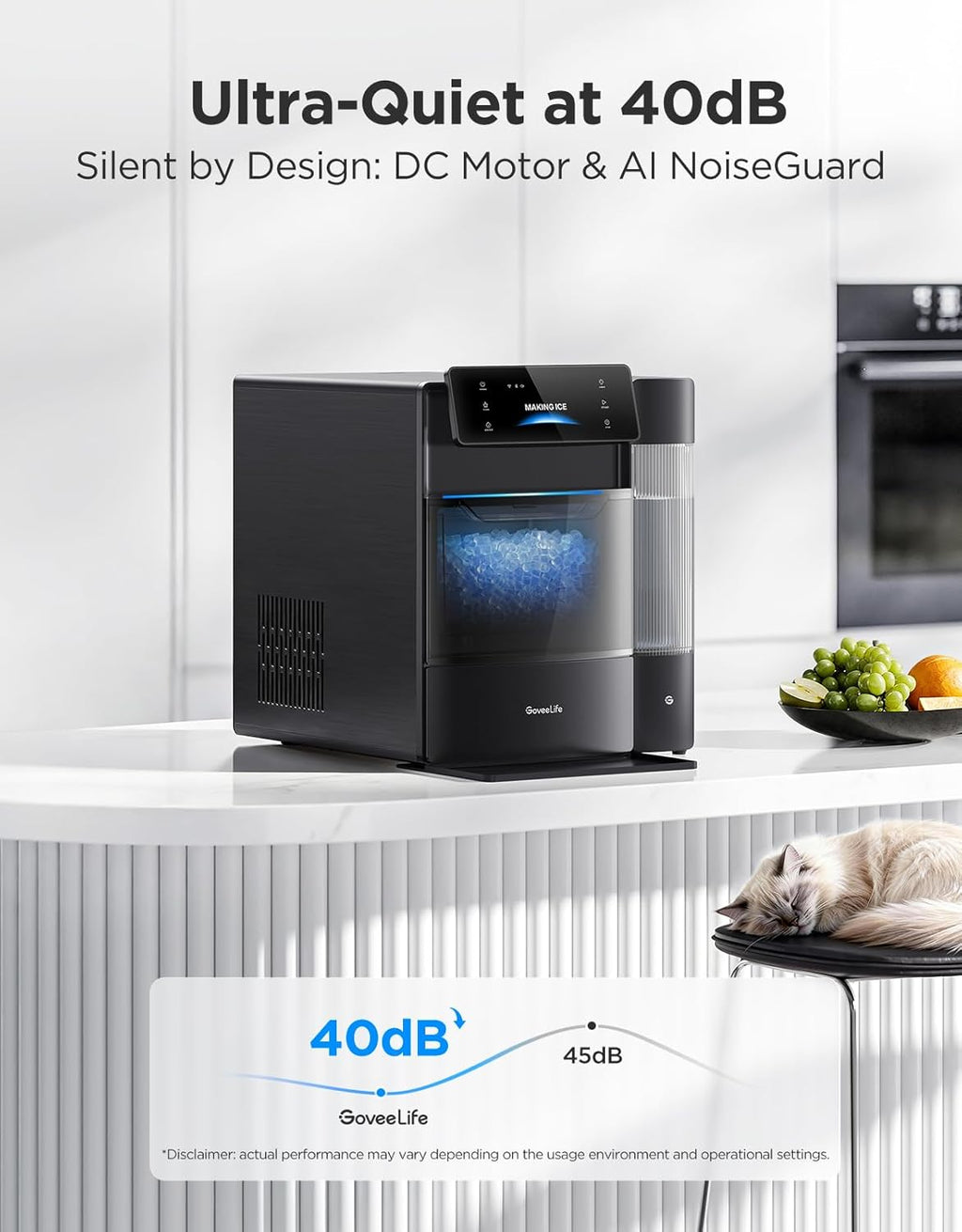 GoveeLife Máquina de hielo Smart Nugget Pro, 60 libras diarias, hielo de 6