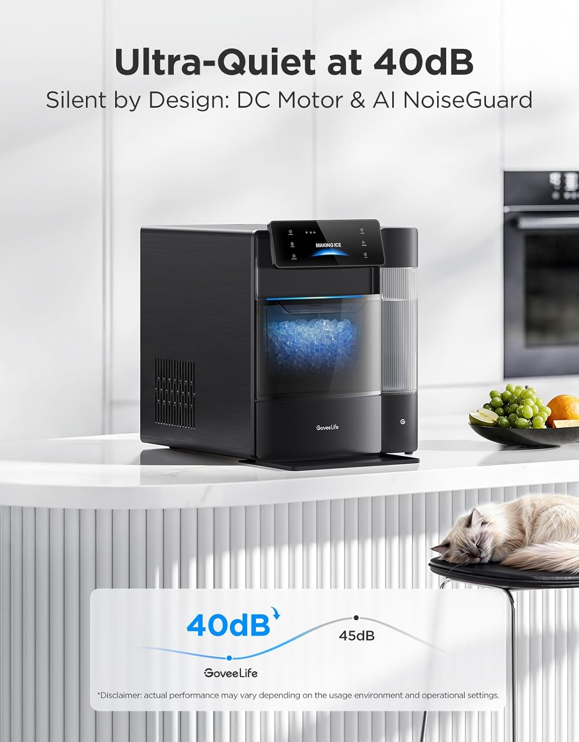 GoveeLife Máquina de hielo Smart Nugget Pro, 60 libras diarias, hielo de 6