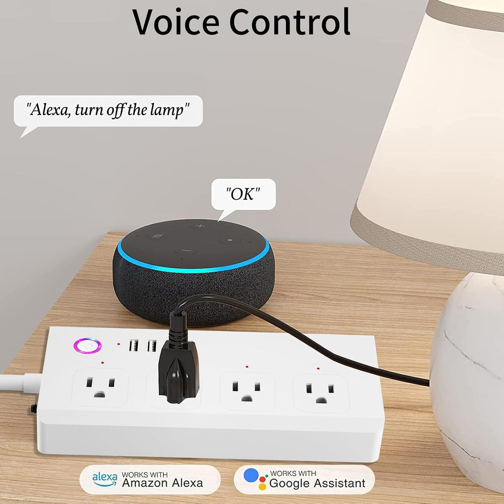 Lámpara UseeLink Tira de alimentación de enchufe inteligente, protector de sobretensiones WiFi compatible con Alexa Google Home, enchufes inteligentes con 4 puertos de carga USB 4