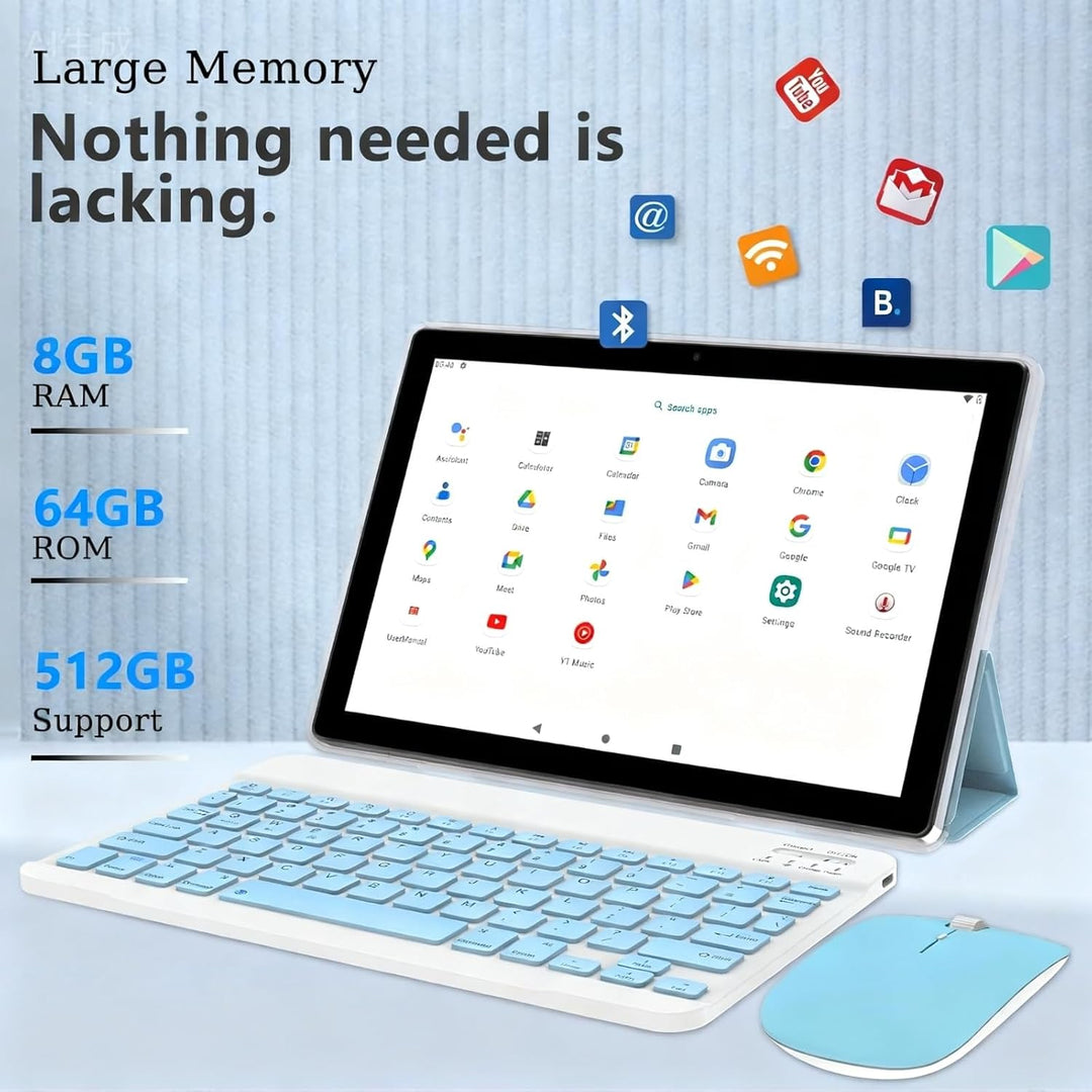 Tablet de 10 Pulgadas Android, Tablet 2 en 1, Incluye Teclado, Rató...