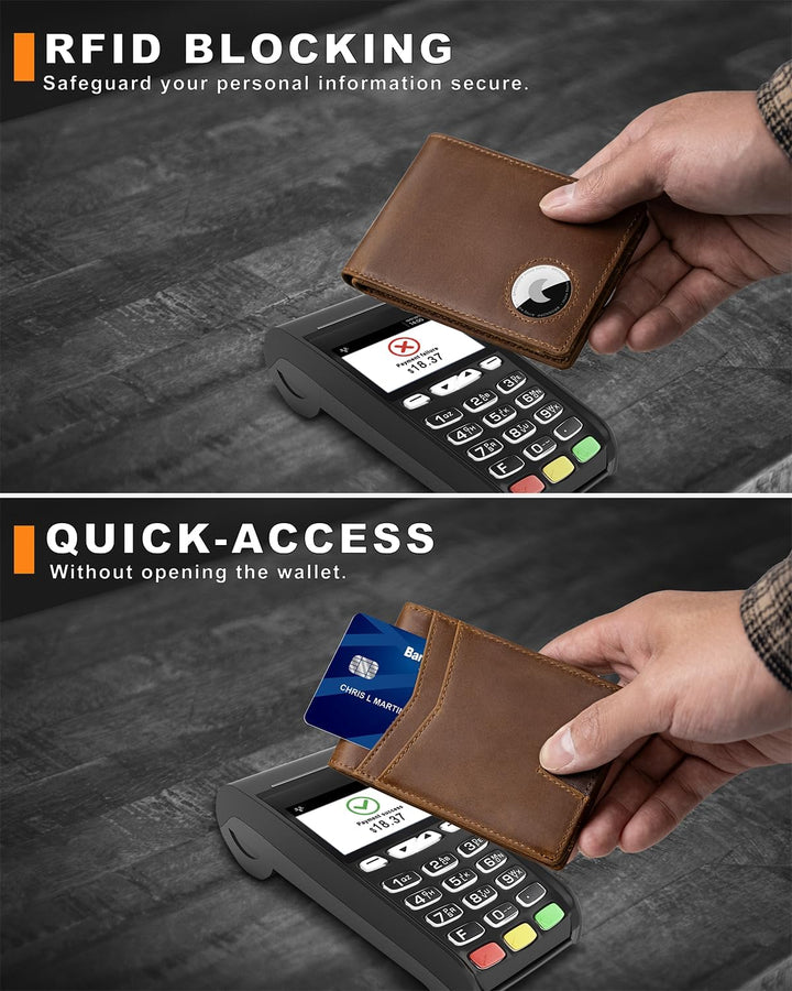 BROSHOPP Billetera Airtag para hombres, billetera bifold de cuero d...