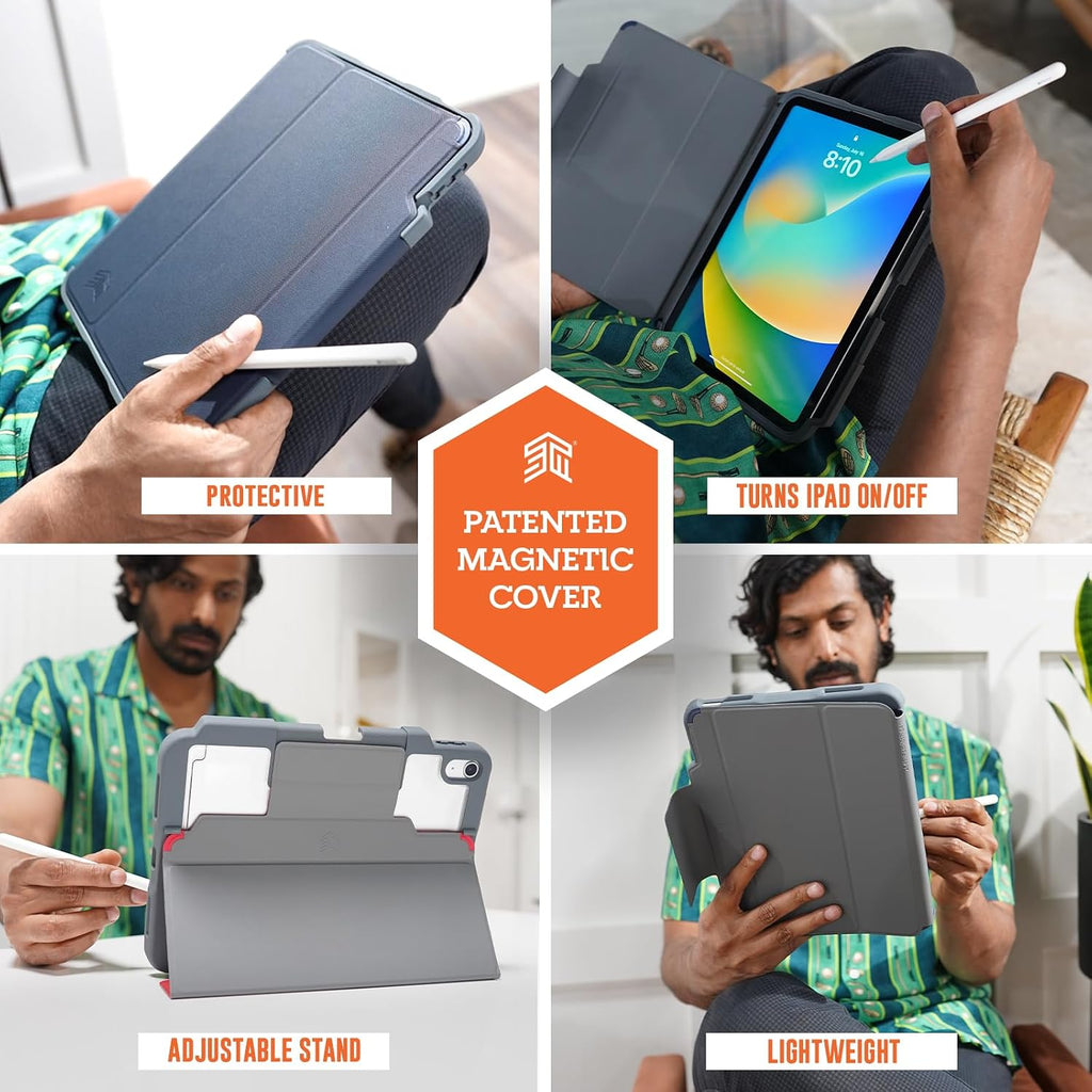 STM Dux Plus para iPad/10ª generación: ultra protectora, duradera, ligera con parte trasera transparente, soporte para lápiz Apple, cubierta de encendido/apagado de ahorro de batería, color negro