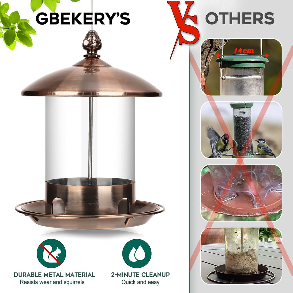 Comederos metálicos para pájaros para colgar al aire libre, bandeja