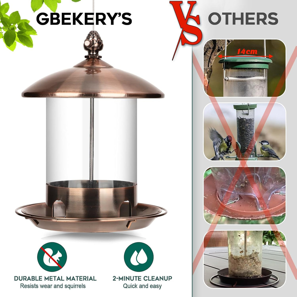 Comederos metálicos para pájaros para colgar al aire libre, bandeja