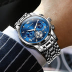 OLEVS Relojes para hombres Luxurious vestimenta acero inoxidable resistente al agua cronógrafo