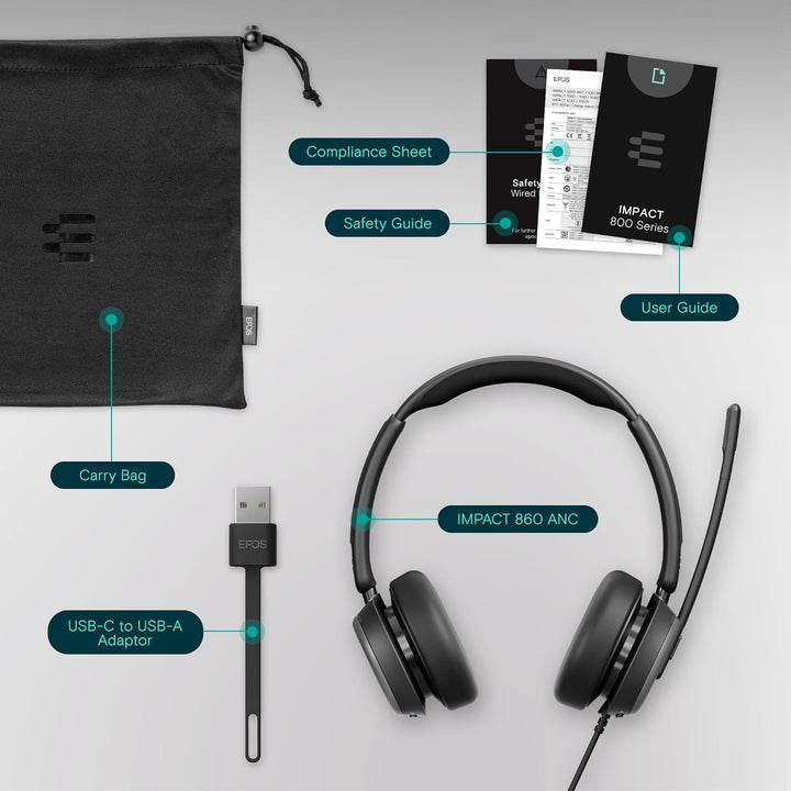 EPOS IMPACT 860 ANC Auriculares con Cable de Doble Lado con Cancela...