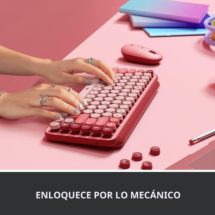 Logitech POP Teclado inalámbrico mecánico con teclas de emojis pers...