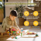 SainSmart Jr. Juego de Tren de Madera de 12 Piezas - Juguetes de Tren con Caja de Almacenamiento, Trenes de Juguete Magnéticos Compatibles con Todas las Principales Marcas, Regalo para Niños Pequeños