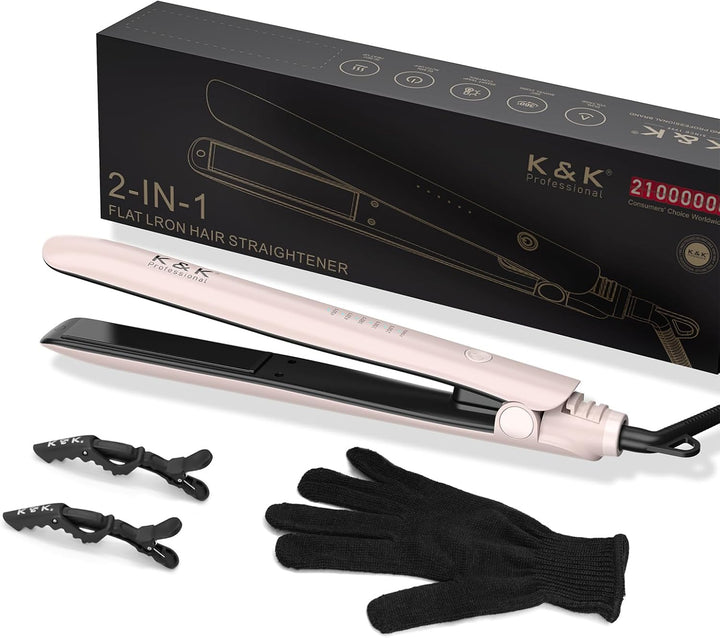 K&amp;K Plancha 2 en 1, rizador de turmalina y titanio, plancha de...