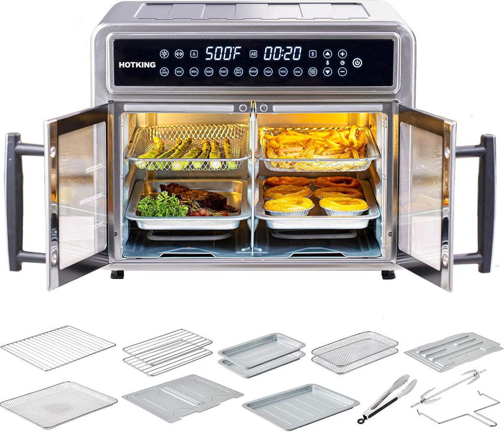 HotKing Combo de horno tostador de freidora de aire de doble zona, horno de