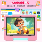 IWEGGO Tablet Android 15 para niños con estuche EVA, tablet de 10 pulgadas para niños, Rosa