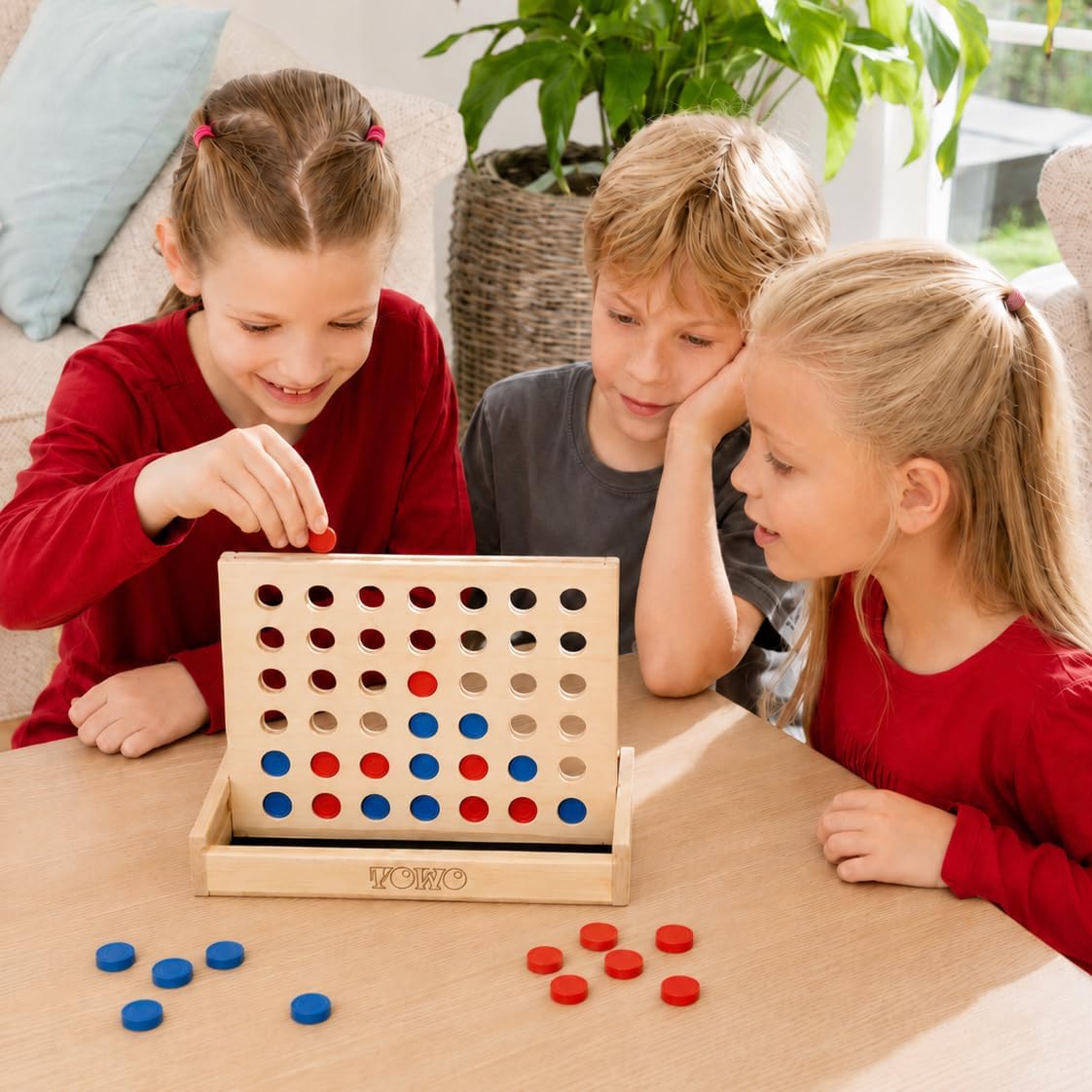 TOWO Juego de madera 4 en una fila, juego de mesa clásico de estrategia