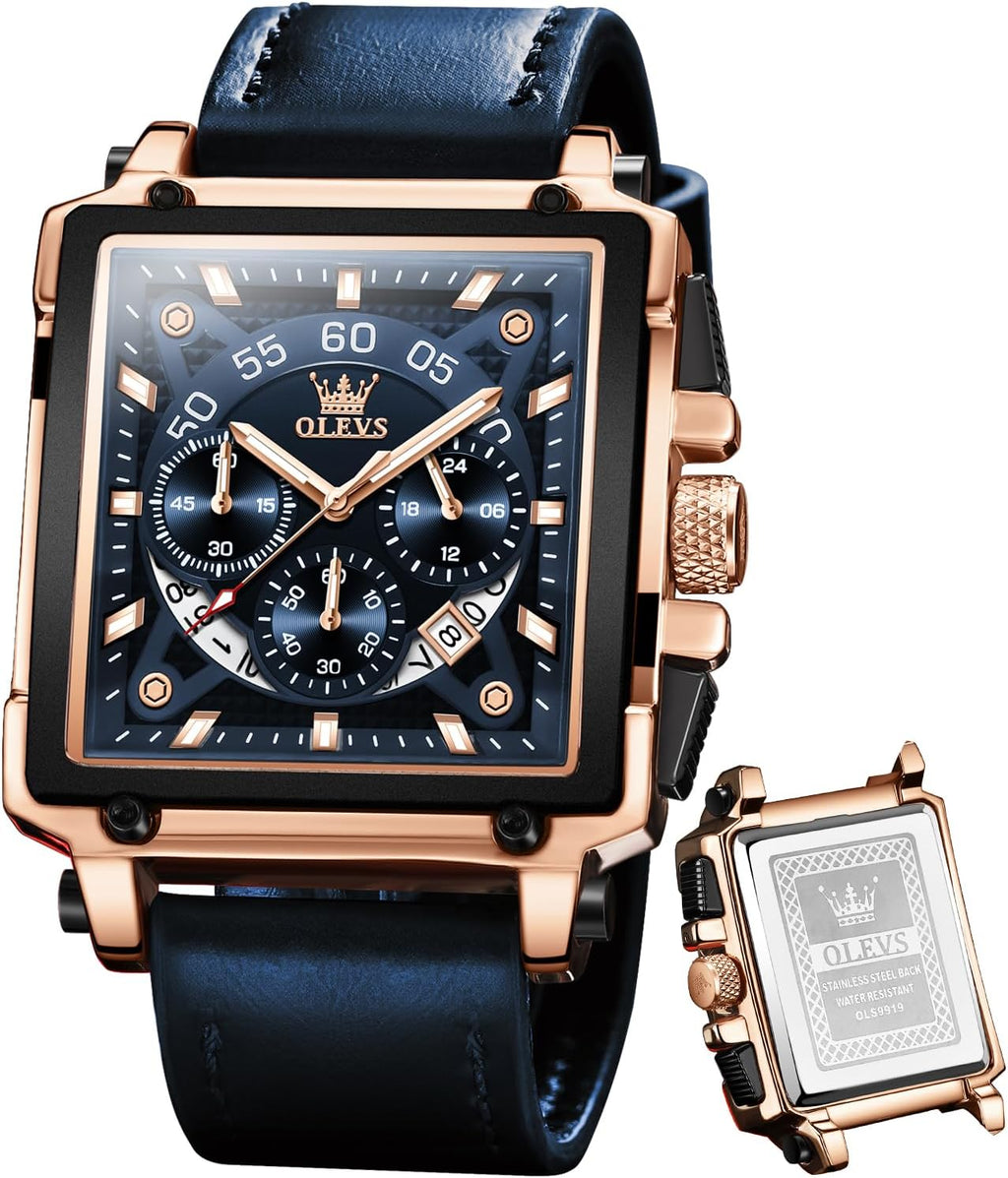 OLEVS Relojes para Hombre Cuadrados de Cuarzo Piel Impresión Fresca Resistente al Agua Moda Casual