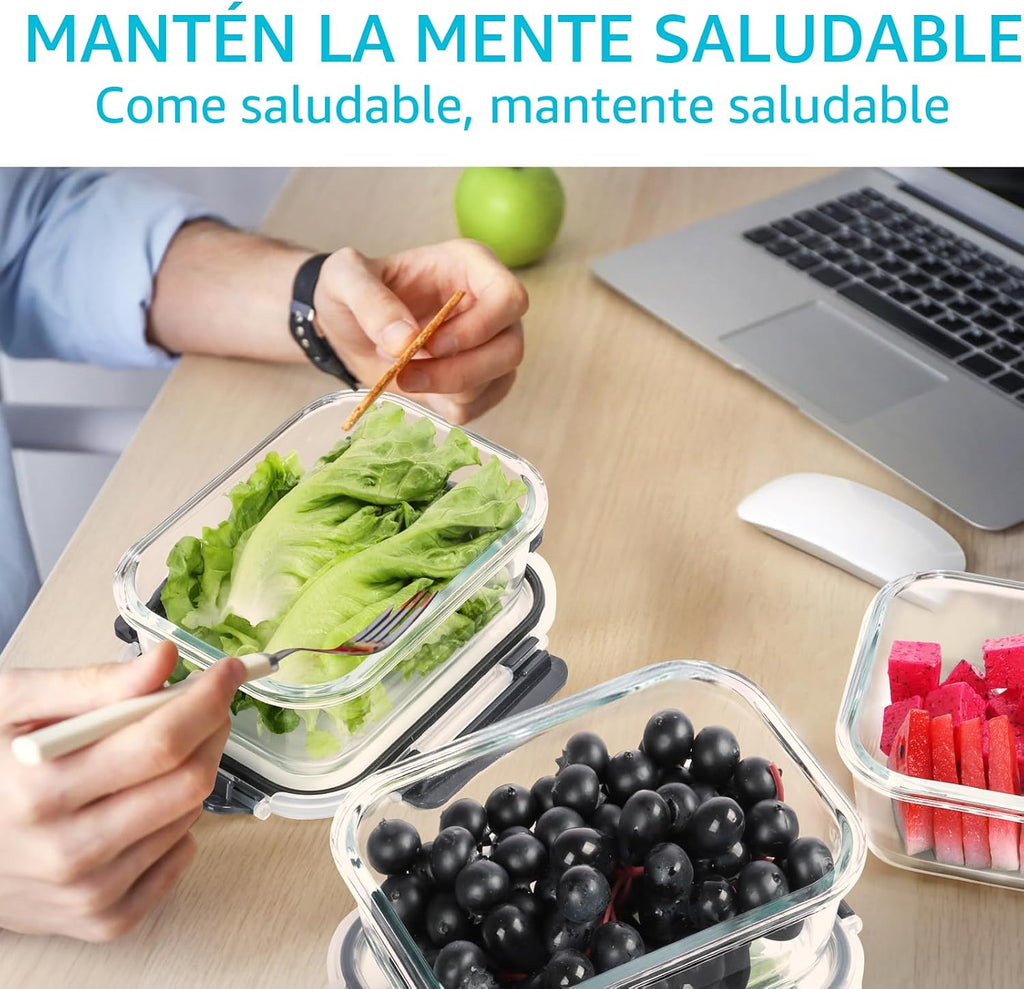 Skroam Paquete de 10 recipientes de vidrio para preparación de comidas, recipientes herméticos de vidrio de 22 onzas con tapas, recipientes de almacenamiento de cocina para almuerzo