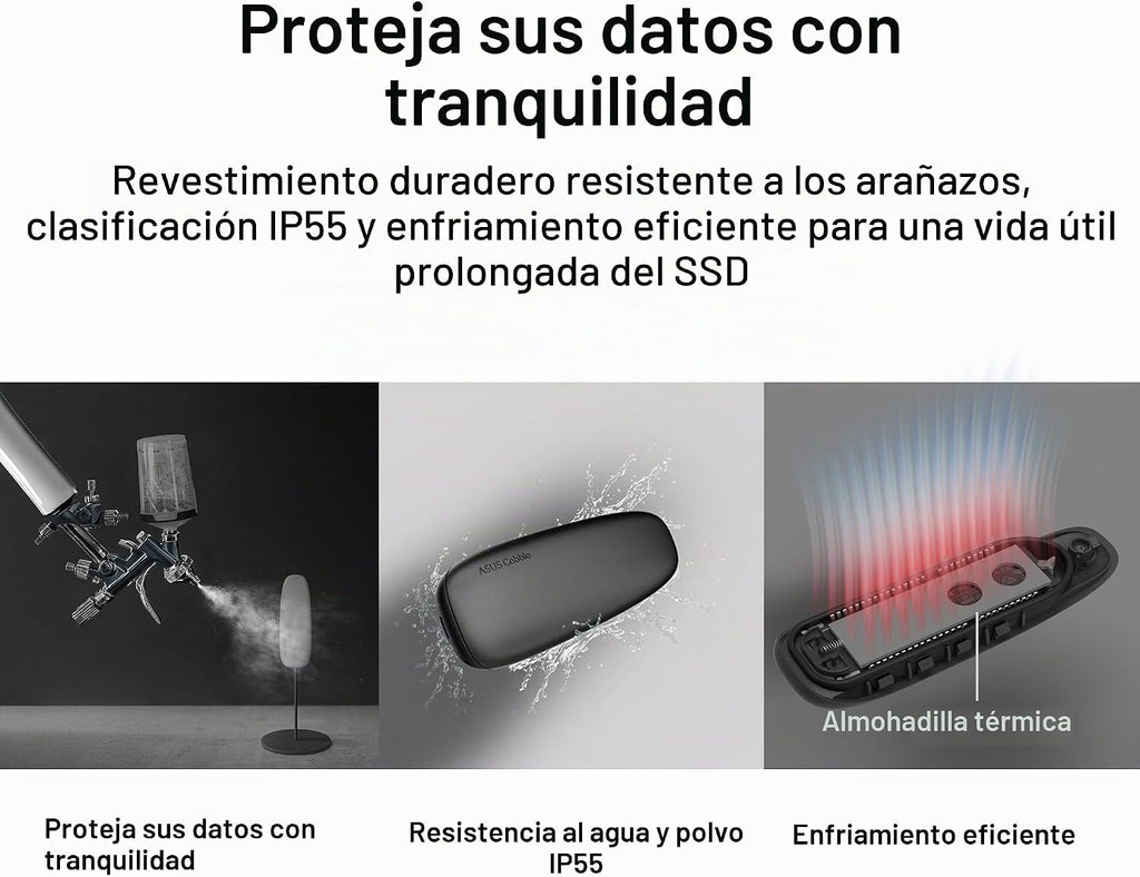 ASUS Cobble M.2 - Carcasa SSD sin herramientas, USB-C 10 Gbps externa NVMe/SATA, refrigeración de aluminio, IP55 resistente al agua y al polvo, compatible con M.2 2230-2280, para PS5, MacBook y Windows, color negro