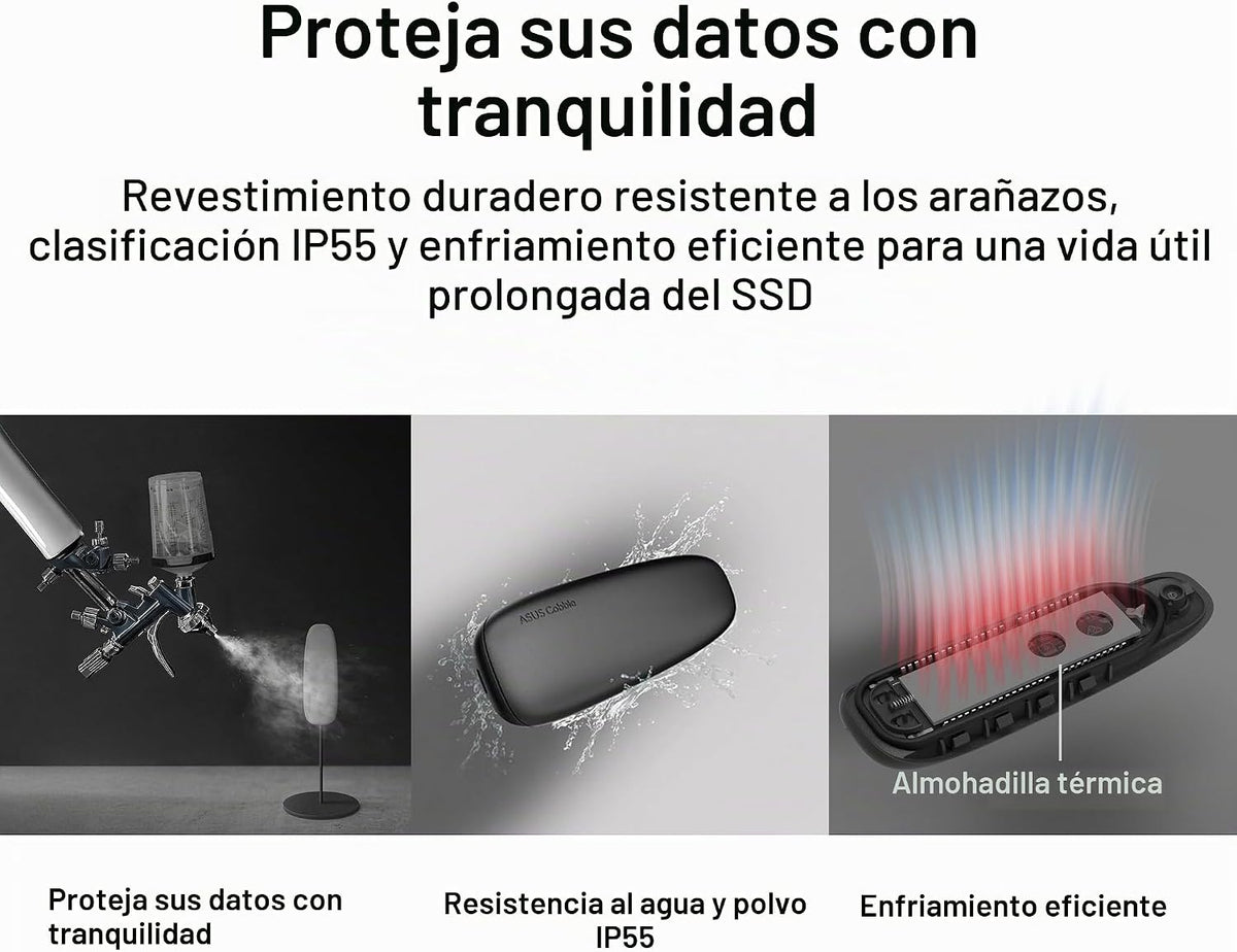 ASUS Cobble M.2 - Carcasa SSD sin herramientas, USB-C 10 Gbps externa NVMe/SATA, refrigeración de aluminio, IP55 resistente al agua y al polvo, compatible con M.2 2230-2280, para PS5, MacBook y Windows, color negro