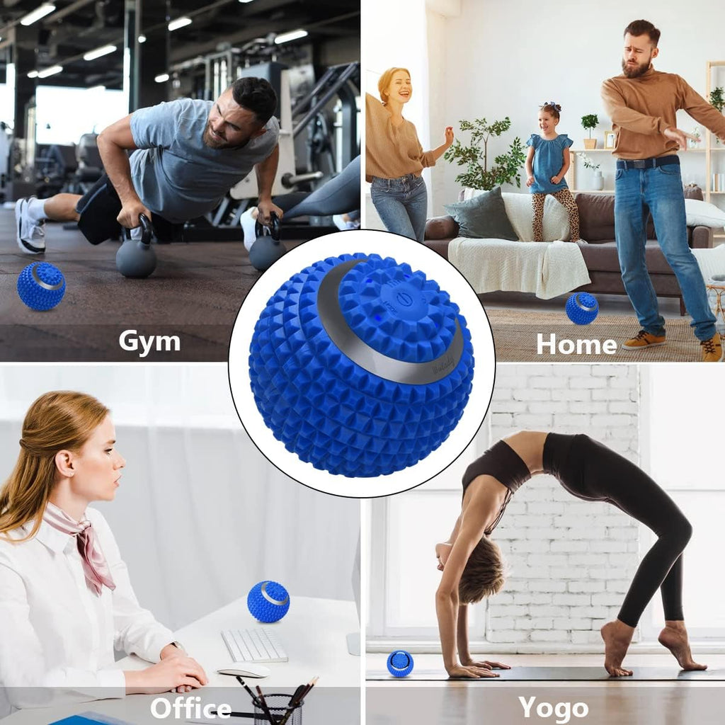 Pelota de Masaje Vibratoria de 4 Velocidades de Alta Intensidad para Fitness y Yoga, Rodillo de Masaje que Alivia la Tensión Muscular, Dolor y Presión, Pelotas de Masaje (Azul)