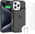 Alpatronix Funda de batería para iPhone 16 Pro, portátil, fuerte, delgada, protectora, extendida, carga rápida de 15 W, alta capacidad con funda de carga inalámbrica (BX16Pro), negro mate
