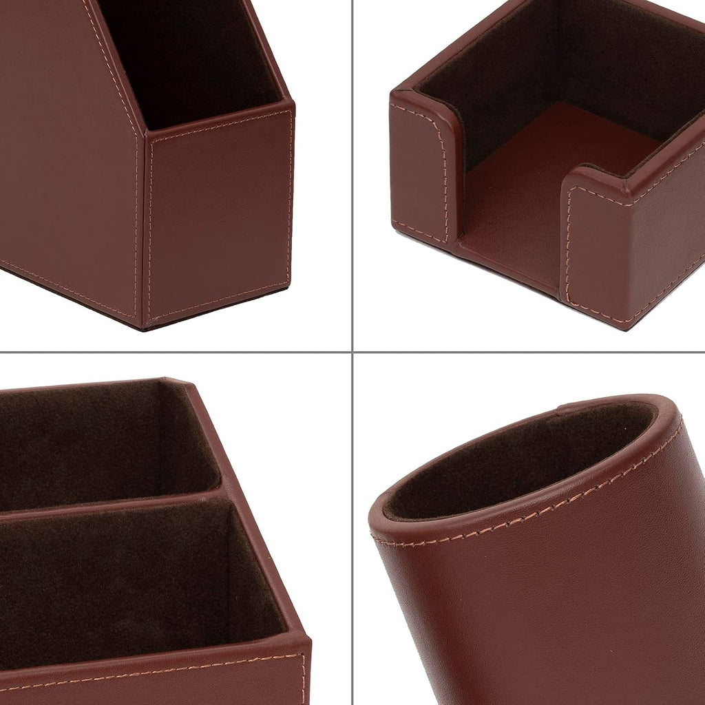 Juego de 6 piezas de suministros de oficina/organizador de escritorio con almohadilla de escritura de cuero para escritorio, bandeja de papel para archivos, soporte para carpeta de revistas, vaso para