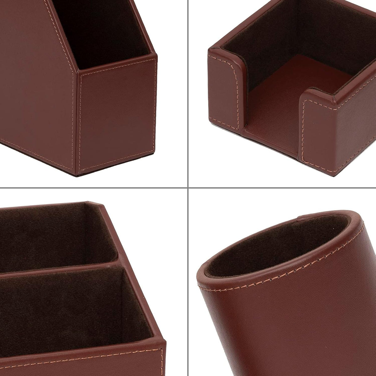 Juego de 6 piezas de suministros de oficina/organizador de escritorio con almohadilla de escritura de cuero para escritorio, bandeja de papel para archivos, soporte para carpeta de revistas, vaso para