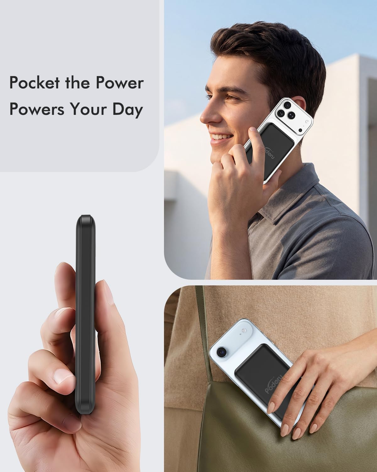 podoru para Magsafe Power Bank, cargador portátil magnético delgado de