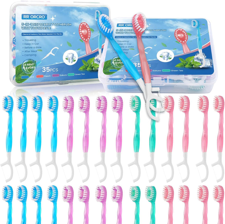 Paquete de 70 mini cepillos de dientes desechables 5 en 1 con pasta...