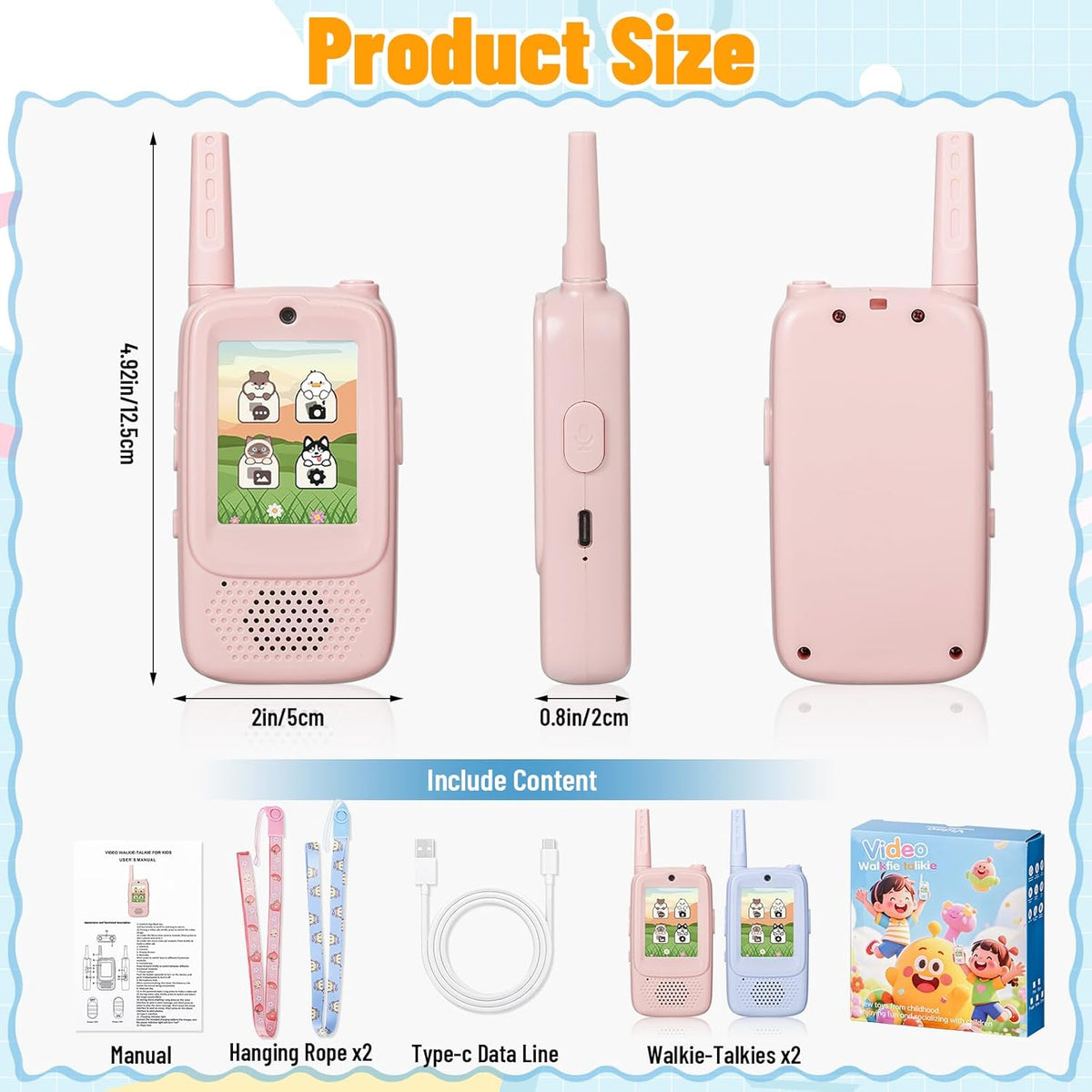 Walkie Talkies de video para niños paquete de 2