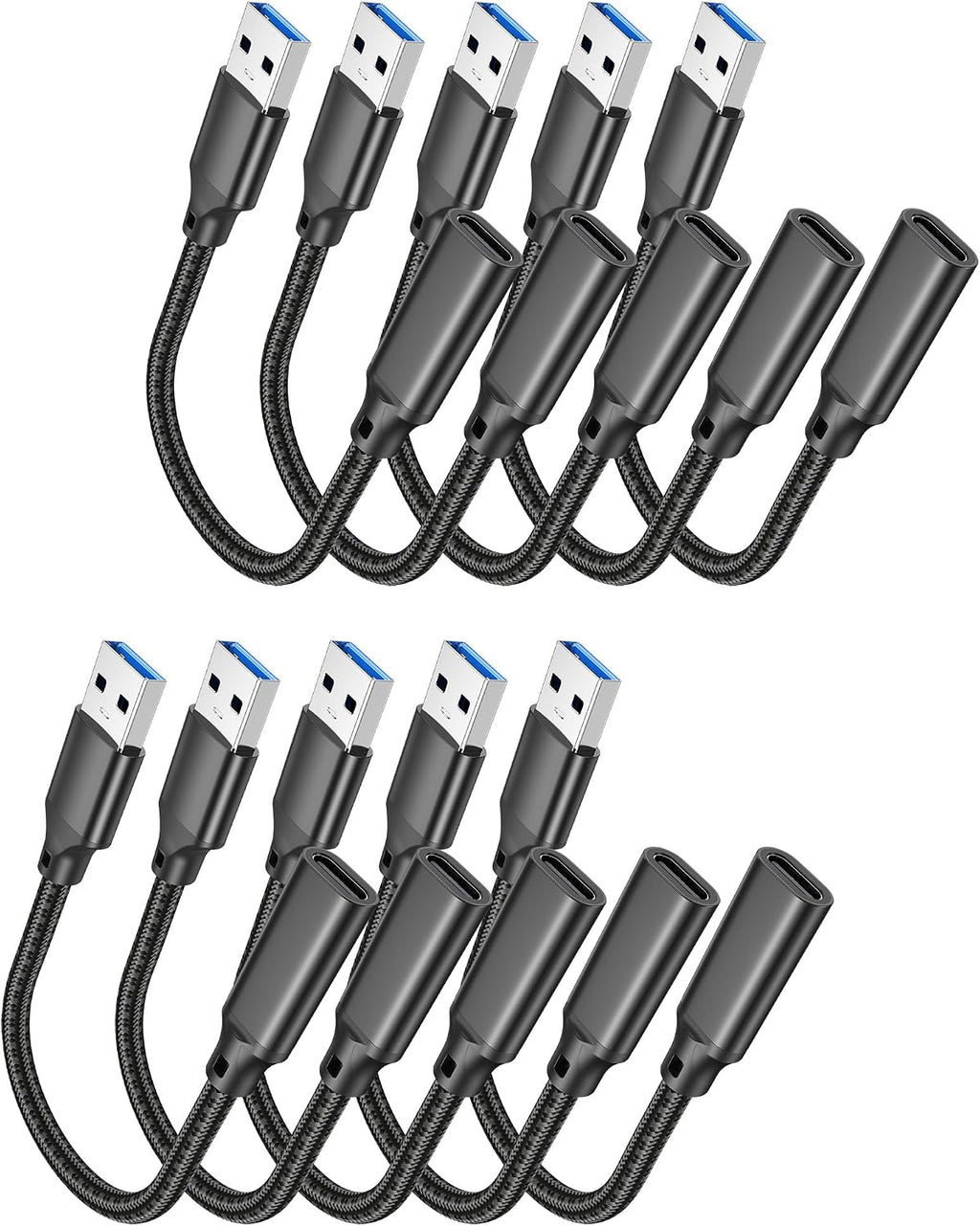 Adaptador USB-C hembra a USB-A macho, kit de 10 piezas, 10 Gbps y 60 W de carga