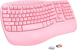 MEETION Teclado ergonómico inalámbrico, reposamuñecas con teclas on...