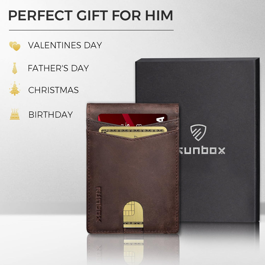 RUNBOX Billetera de cuero genuino para hombre, 12 tarjetas, clip pa...