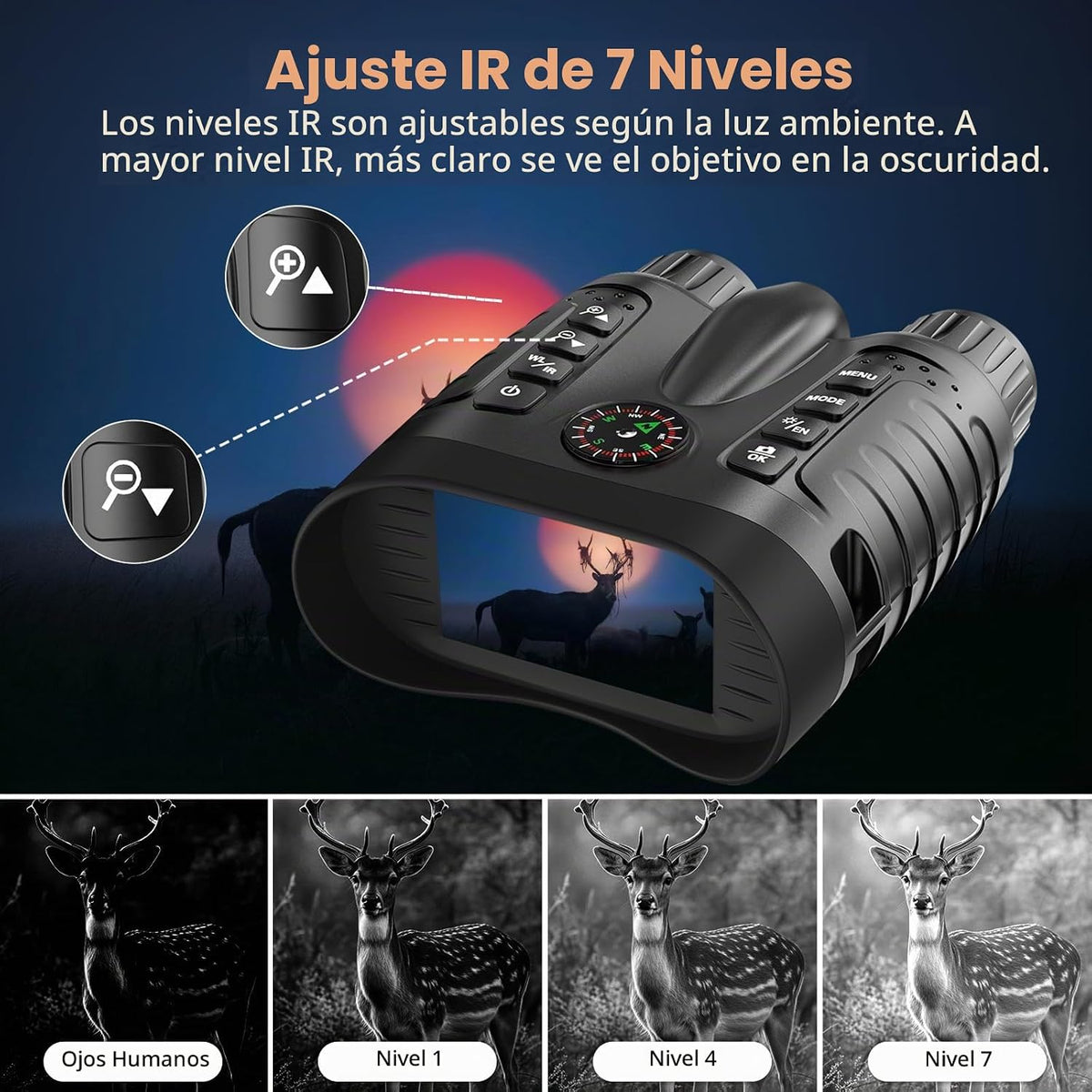 Gafas de visión nocturna 4K para niños, prismáticos de visión nocturna a todo color de 36 MP Zoom 8X 850 nm Stealth IR para observación negra, regalo con brújula, grabación de fotos y video 4K