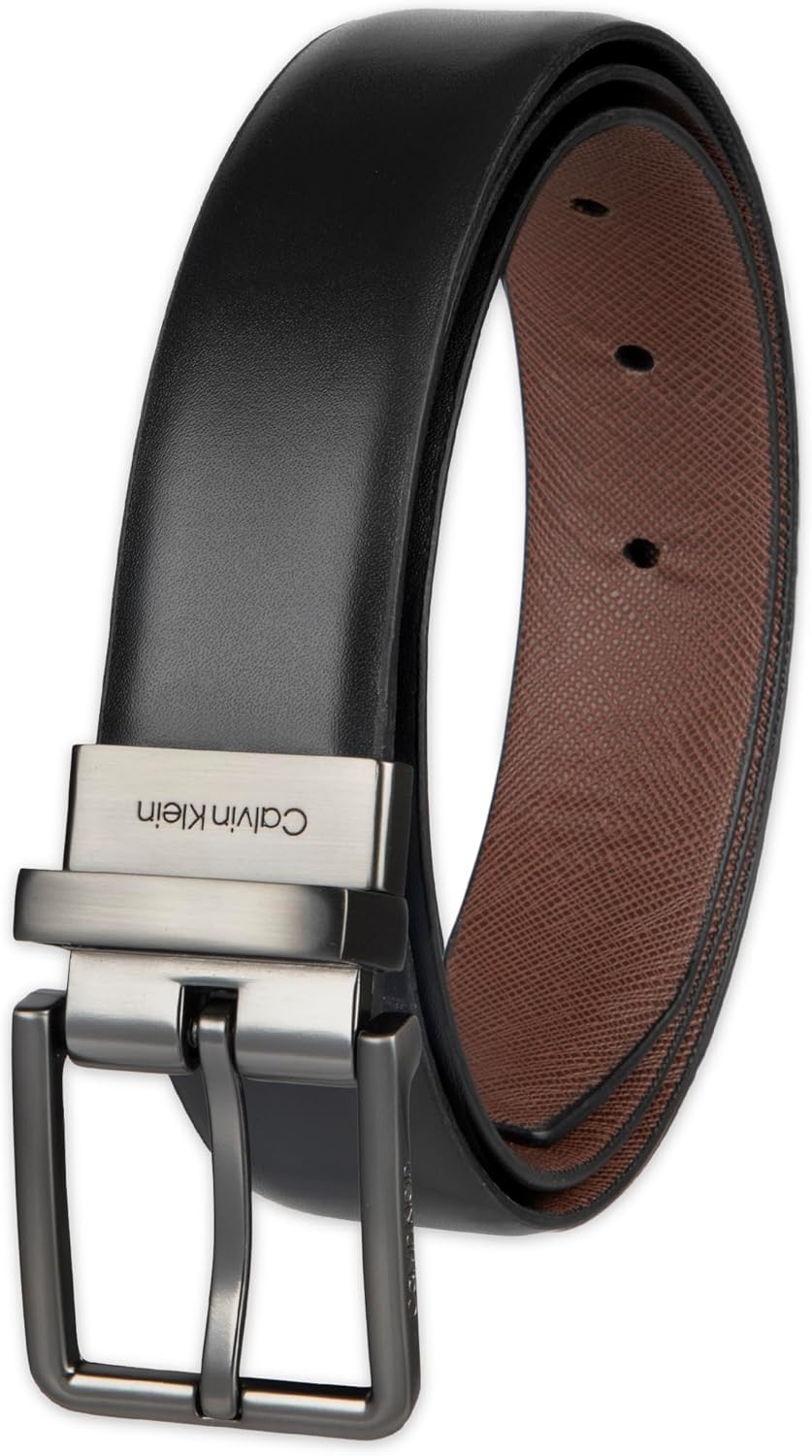 Calvin Klein Cinturón de cuero reversible para hombre, estilo moder...