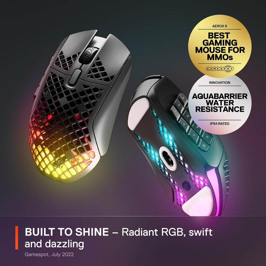 SteelSeries Aerox 9 Wireless - Ratón para juegos Holey RGB - Diseño...