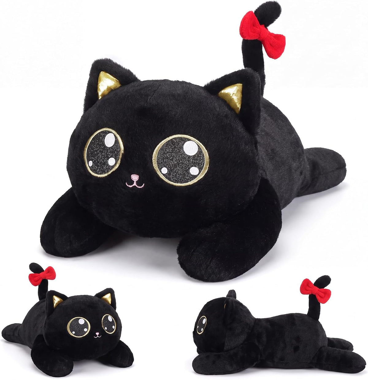 meowtastic Peluches de Gato Negro Pesados, Almohada de felpa para niños