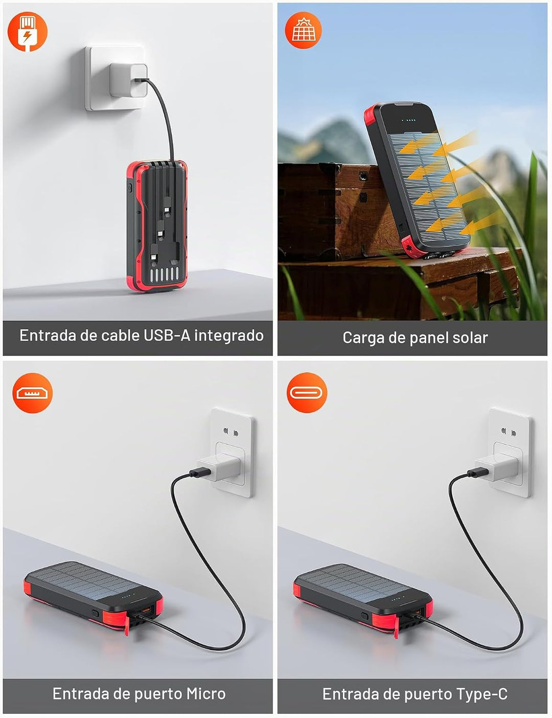 SOXONO Banco de energía con cargador solar, batería externa PD de c...