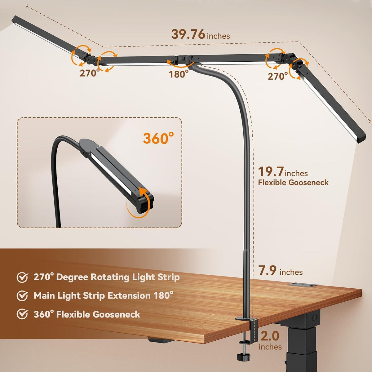 Lámpara Lámparas de escritorio LED para oficina en casa - Lámpara de arquitecto de cuidado de los ojos con abrazadera, monitor de computadora de doble cabezal Luz de escritorio de trabajo con control remoto: Lámpara de mesa de escritorio flexible