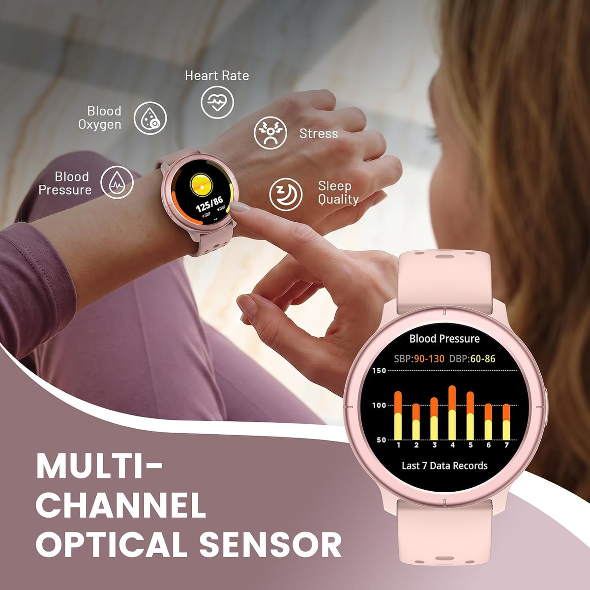 Smart Watch para Mujer, Responde/Llama, Seguimiento de Fitness, Resistente al Agua 1ATM