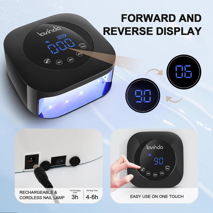 Luz UV para uñas, lámpara UV de uñas Lavinda de 54 W recargable, se...