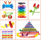 WOOD CITY Juego de dominó de 1000 piezas para niños con 20 bloques adicionales, coloridos azulejos de dominó para construir, apilar, carreras, volar, dominó de madera con bolsa de almacenamiento y