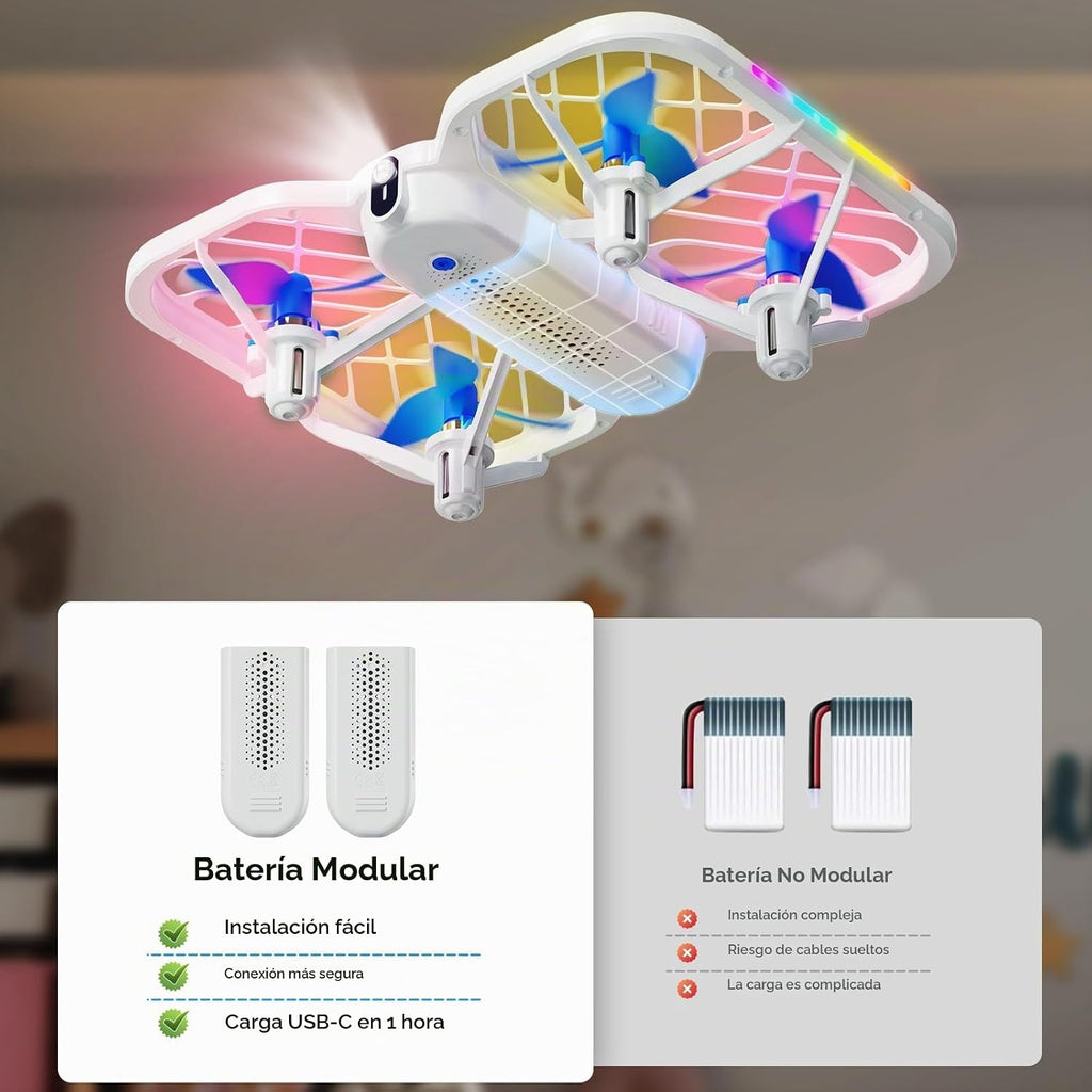HOFMOC - Mini dron para niños, 5 modos de luz, protectores de hélice