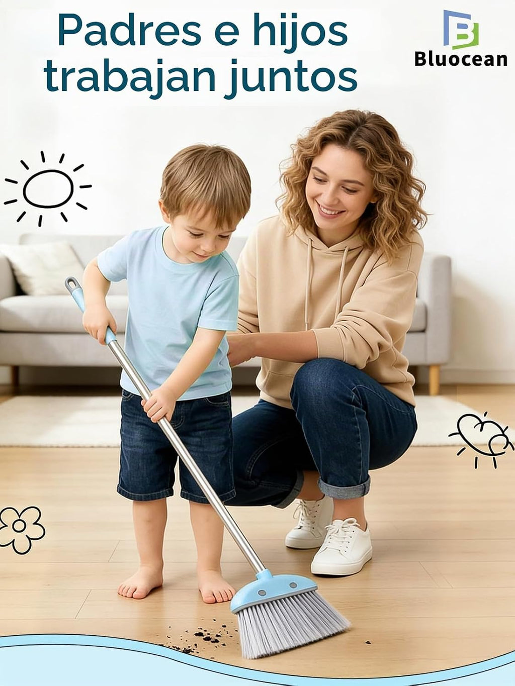 Juego de mini escoba para niños de 28 pulgadas con recogedor y trapeador, juguete de limpieza para niños pequeños, ayudante del hogar para niños, herramienta de limpieza interactiva para padres e