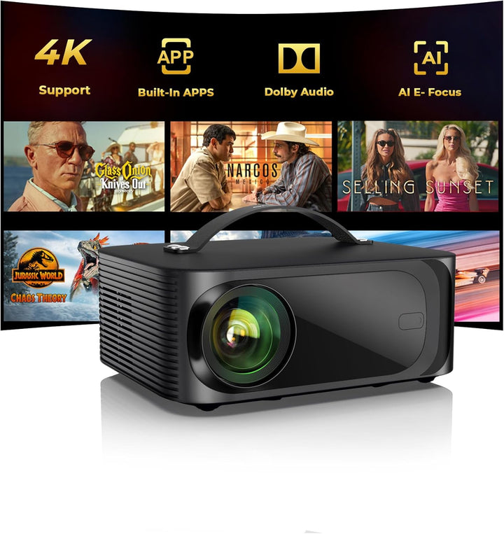 Projector-4K with WiFi and Bluetooth: [50W DoIby\/AI Auto Focus\/Bu...