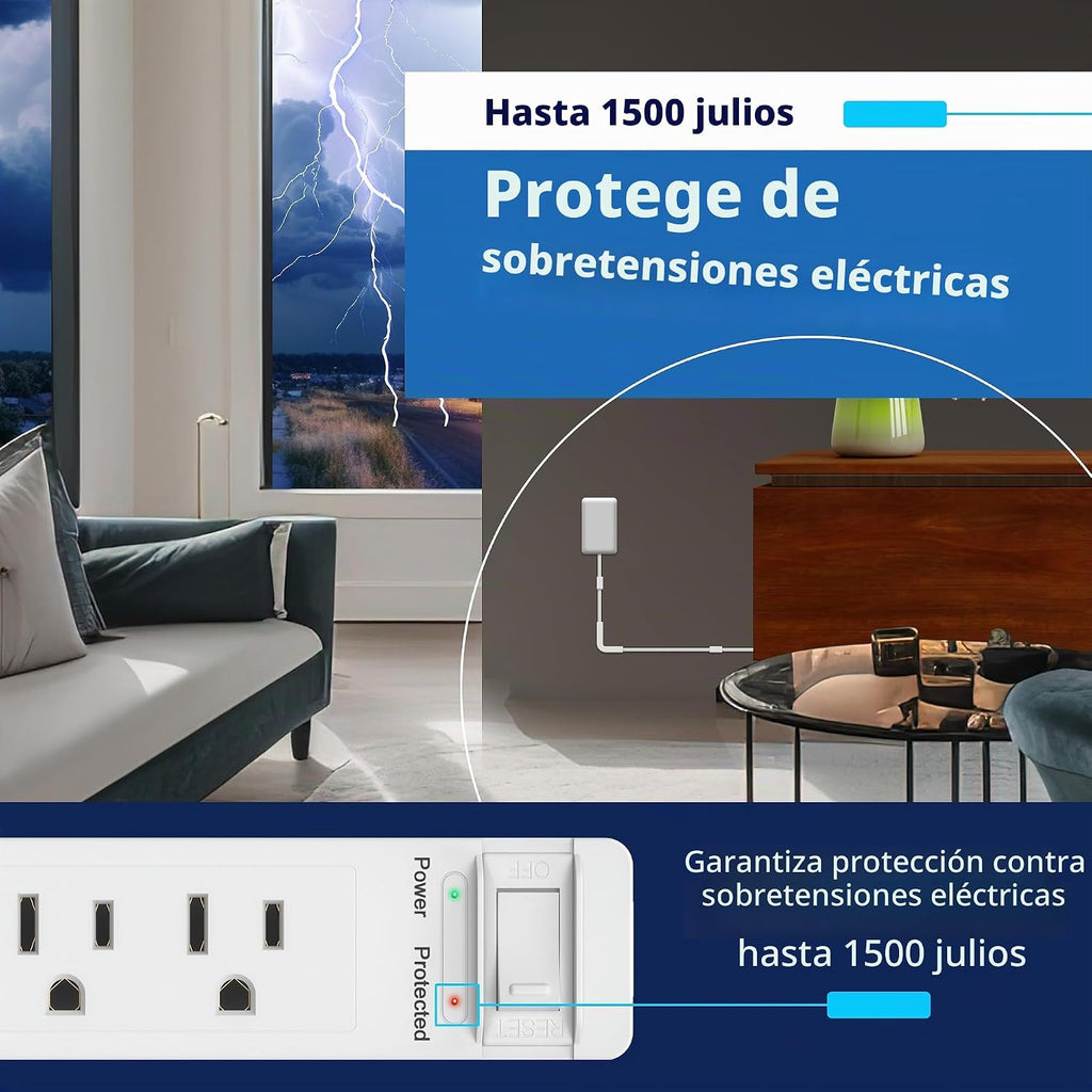 LIDER Extensor de salida protegido contra sobretensiones, 1 USB-A y 1 USB-C