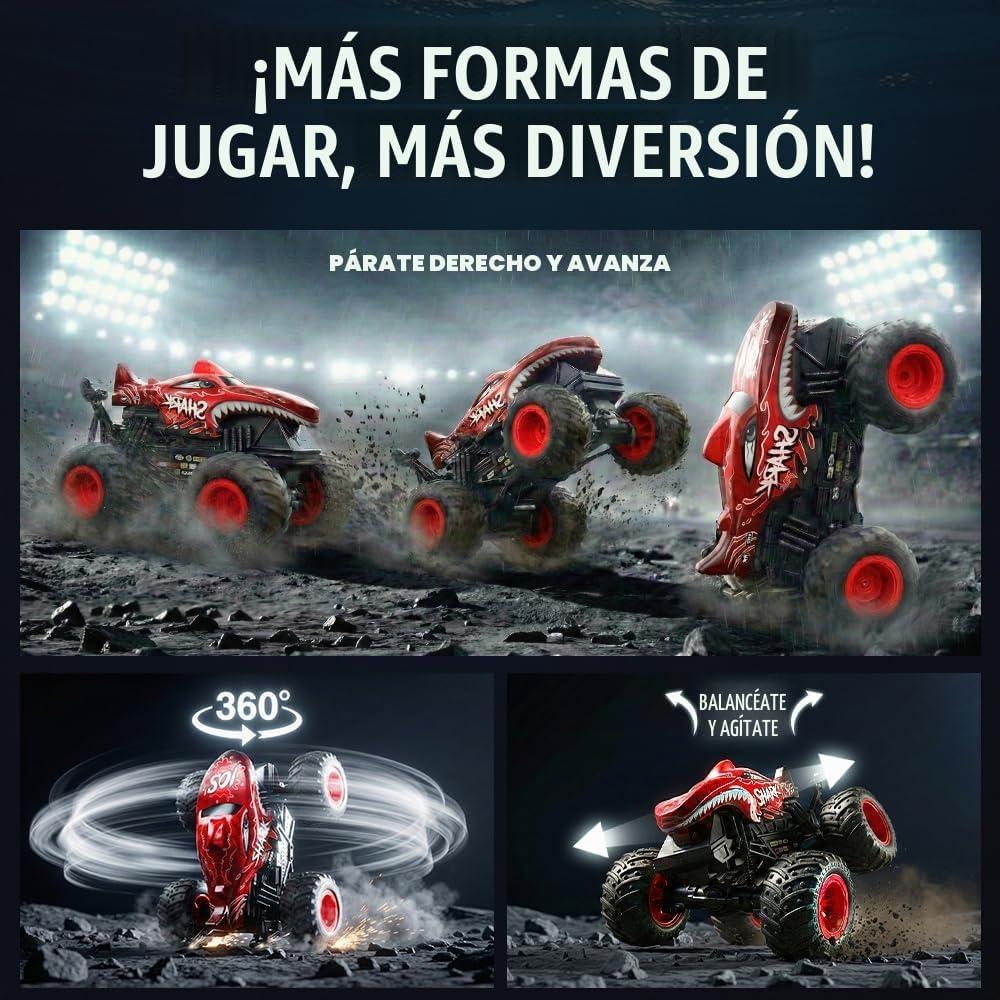 BEZGAR Camión monstruo, camión monstruo de control remoto con giros bailarines, luces y música, auto de control remoto 1:20 para niños de 4 a 7, 5, 6, 7, 8, 9, 10 años (rojo)