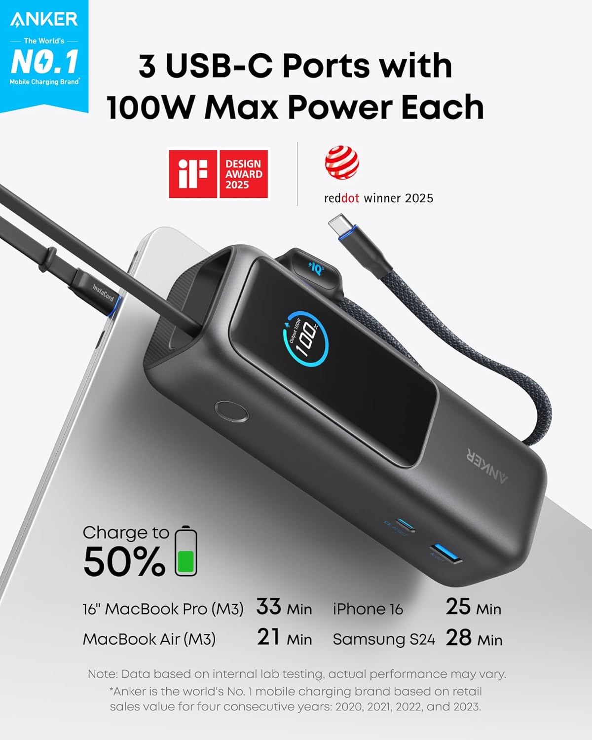 Anker Batería portátil para laptop, cargador portátil de 25,000 mAh...
