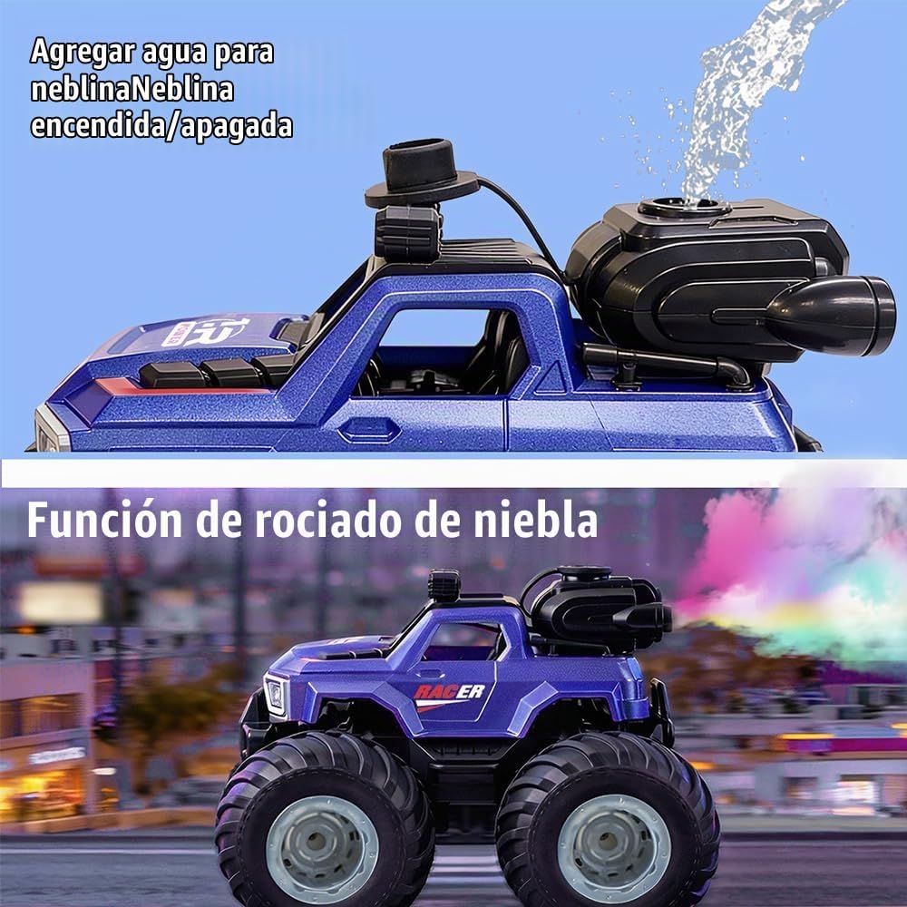 BEZGAR Camión de Mosnter teledirigido, coches RC con espray de niebla, dos